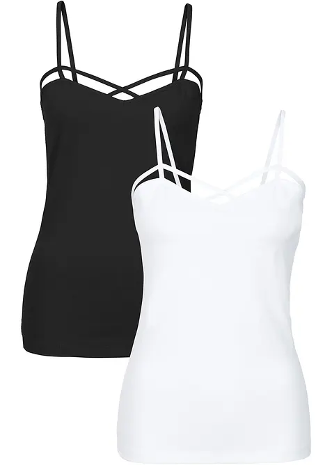 Top 2er-Pack aus Baumwoll-Mix in schwarz von vorne - bonprix
