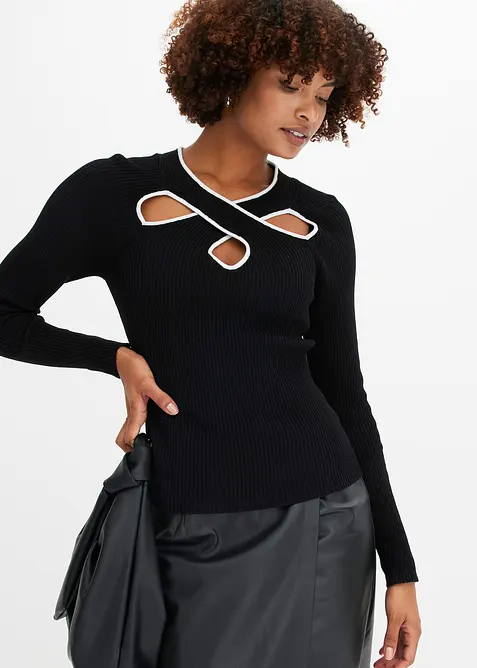 Kurzer Feinstrickpullover in schwarz von vorne (im Anschnitt) - bonprix