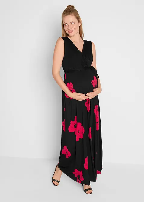 2-in-1 Umstands- und Stillkleid aus Viskose-Jersey in schwarz von vorne (Totalaufnahme) - bonprix