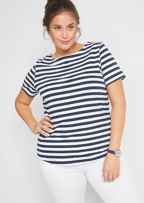 T-Shirt mit U-Boot-Ausschnitt in weiß von vorne (im Anschnitt) - bonprix