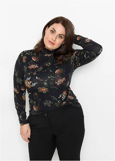 Langarmshirt mit Rollkragen in schwarz von vorne (im Anschnitt) - bonprix