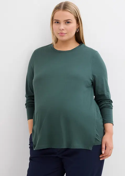 Umstands- und Stillshirts aus Bio-Baumwolle (2er Pack) in grün von vorne (im Anschnitt) - bonprix