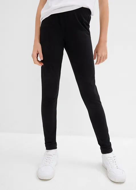 Leggings aus elastischem Bio-Baumwoll-Mix (3er Pack) in schwarz von vorne - bonprix
