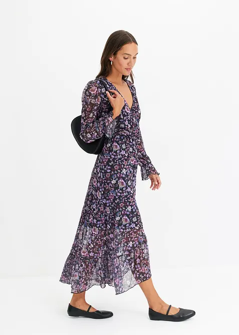 Mesh-Kleid mit floralem Print in rot im Look von vorne (Totalaufnahme) - bonprix