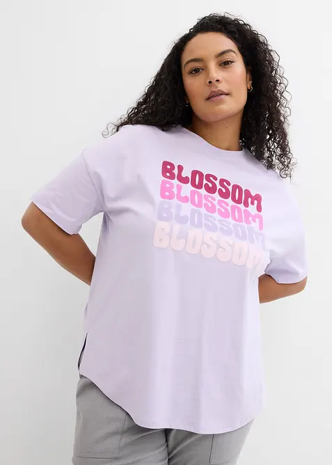 Oversize-Boxyshirt aus Bio-Baumwolle in lila von vorne (im Anschnitt) - bonprix