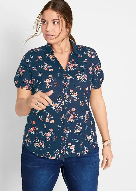Bluse aus reiner Bio-Baumwolle in blau von vorne (im Anschnitt) - bonprix