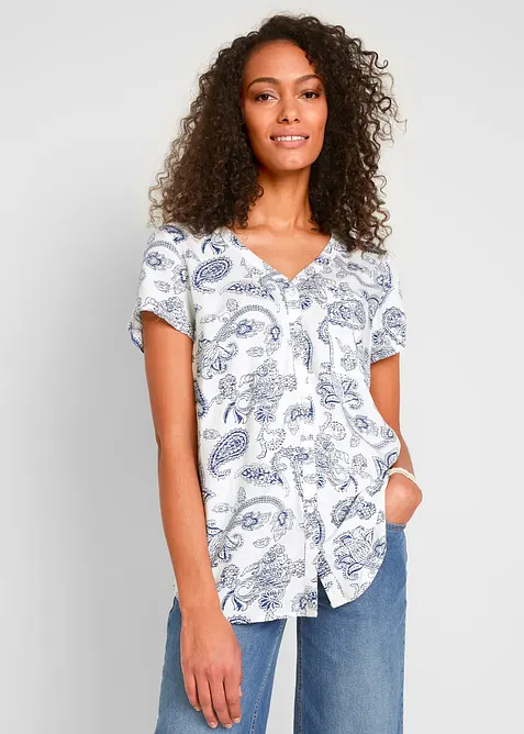 Bluse, Kurzarm in weiß von vorne (im Anschnitt) - bonprix