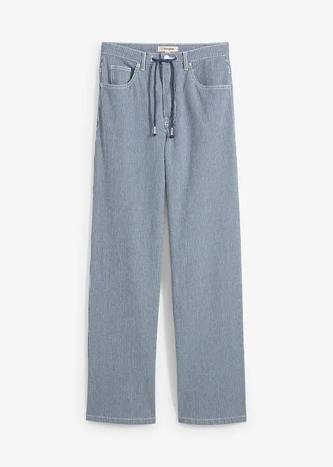 Loose Straight-Jeans, High Waist, Streifen in blau von vorne - bonprix