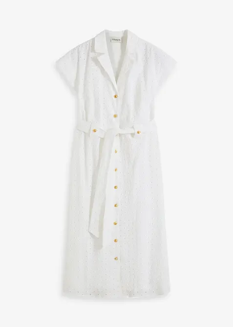 Hemdblusenkleid aus Lochspitze in weiß von vorne - bonprix