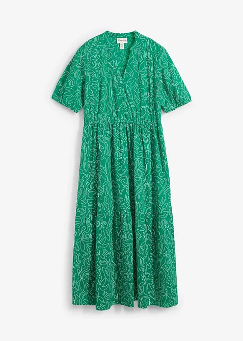 Weites Midikleid aus reiner Baumwolle in grün von vorne - bonprix