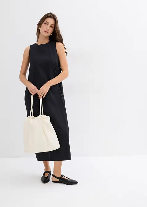 Midikleid aus softem Viskose-Mix in schwarz im Look von vorne (Totalaufnahme) - bonprix