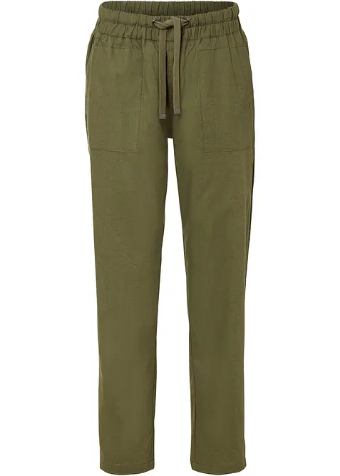 Schlupfhose aus luftigem Leinen-Baumwoll-Mix in grün von vorne - bonprix