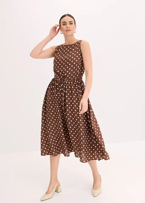 Midikleid mit Bindeband in braun von vorne (Totalaufnahme) - bonprix