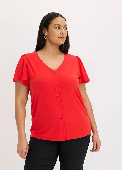 Shirt mit Knopfleiste in rot von vorne (im Anschnitt) - bonprix