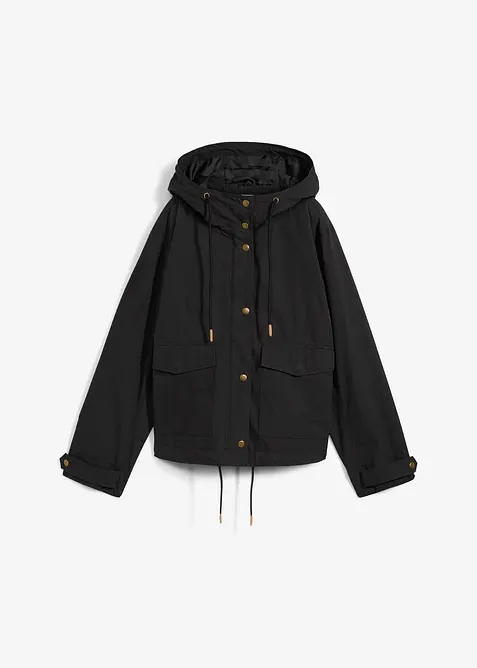 Übergangsjacke mit Kapuze in schwarz von vorne - bonprix