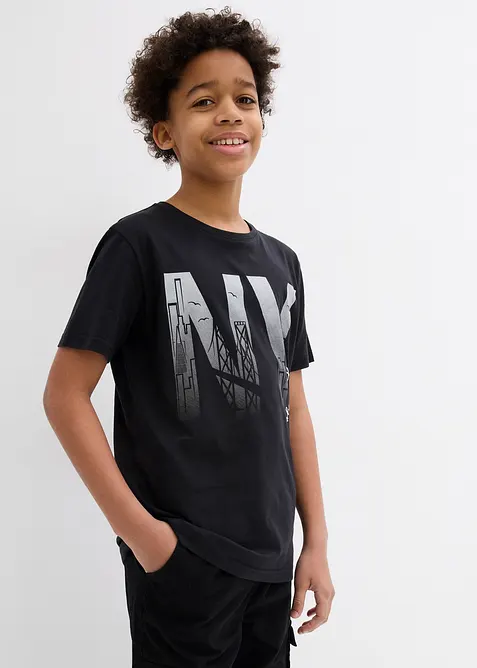 T-Shirt aus reiner Bio-Baumwolle in schwarz von vorne (im Anschnitt) - bonprix