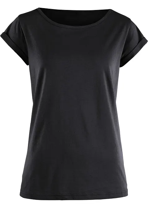 T-Shirt aus reiner Baumwolle in schwarz von vorne - bonprix