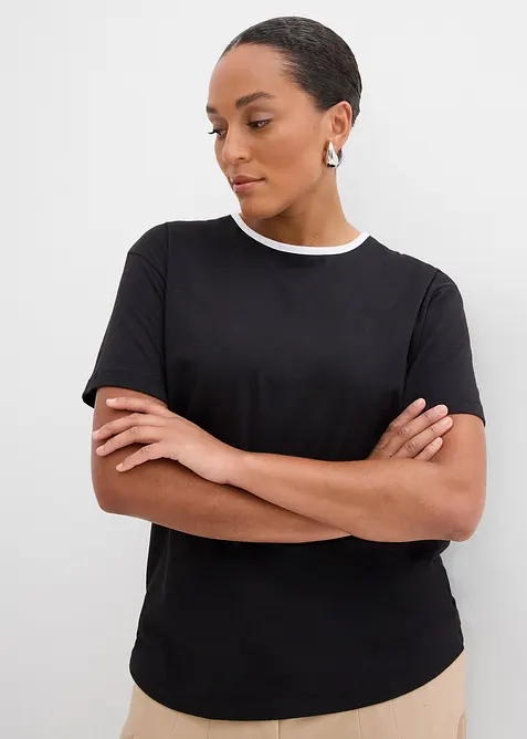 T-Shirt mit Kontrastdetail in schwarz von vorne (im Anschnitt) - bonprix