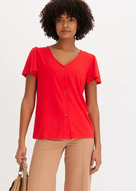 Shirt mit Knopfleiste in rot von vorne (im Anschnitt) - bonprix