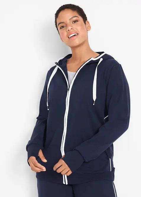 Stretch-Sweatjacke mit Baumwolle in blau von vorne (im Anschnitt) - bonprix