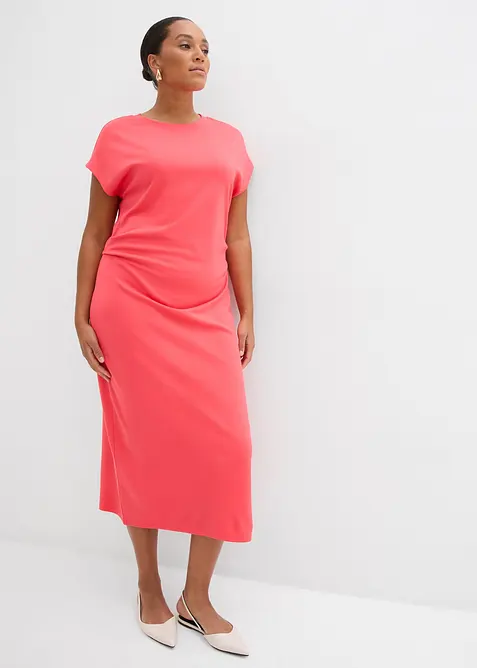 Midikleid aus softem Punto-di-Roma in pink von vorne (Totalaufnahme) - bonprix