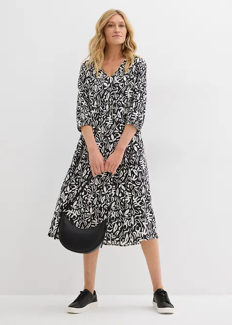 Kleid in Midilänge aus fließender Viskose in schwarz im Look von vorne (Totalaufnahme) - bonprix