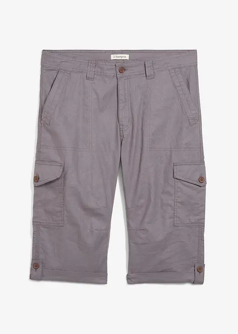 Regular Fit Cargo-Long-Bermuda aus luftigem Leinen-Mix in grau von vorne - bonprix
