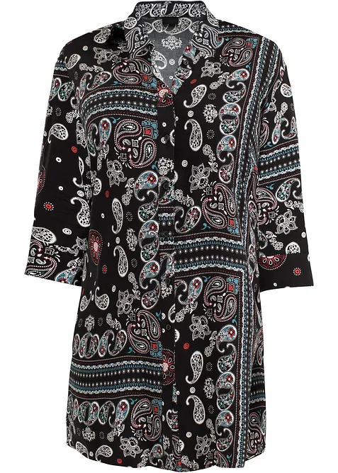Longbluse aus reiner Viskose in schwarz - bonprix