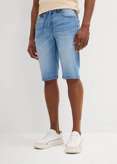 Leichte Long-Sweatjeans-Bermuda, Regular Fit in blau von vorne - bonprix