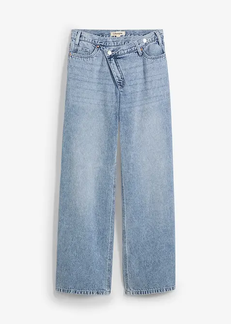 Wide-Leg-Jeans Mid Waist, Low Stretch in blau von vorne - bonprix