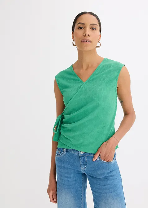 Jerseycrepe-Shirt in Wickeloptik in grün von vorne (im Anschnitt) - bonprix