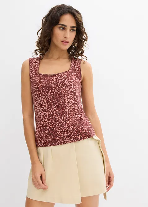 Tanktop aus Baumwoll-Mix (2er Pack) in braun von vorne (im Anschnitt) - bonprix