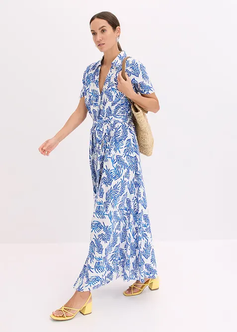 bedrucktes Maxikleid aus fließender Viskose in weiß im Look von vorne (Totalaufnahme) - bonprix