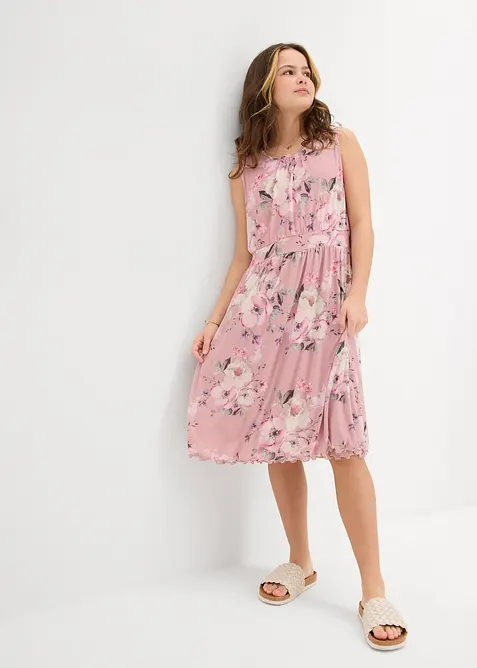Luftiges Mesh-Kleid mit Allover-Print in rosa von vorne (Totalaufnahme) - bonprix
