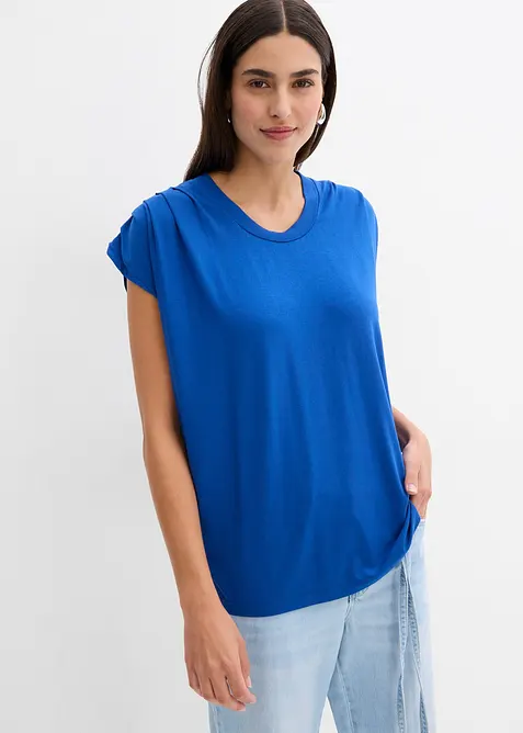 Shirt aus fließendem Viskose-Mix in blau von vorne (im Anschnitt) - bonprix