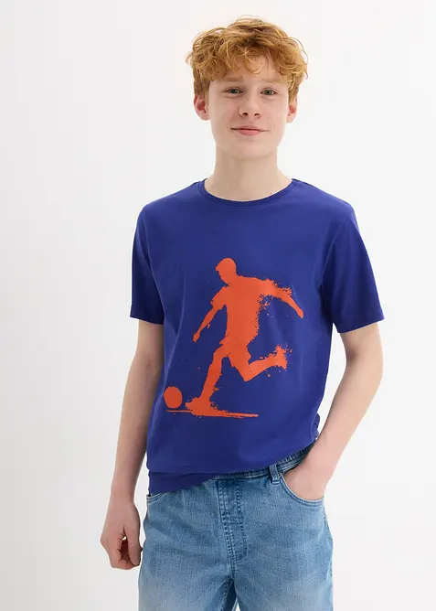 T-Shirt aus reiner Bio-Baumwolle in blau von vorne (im Anschnitt) - bonprix
