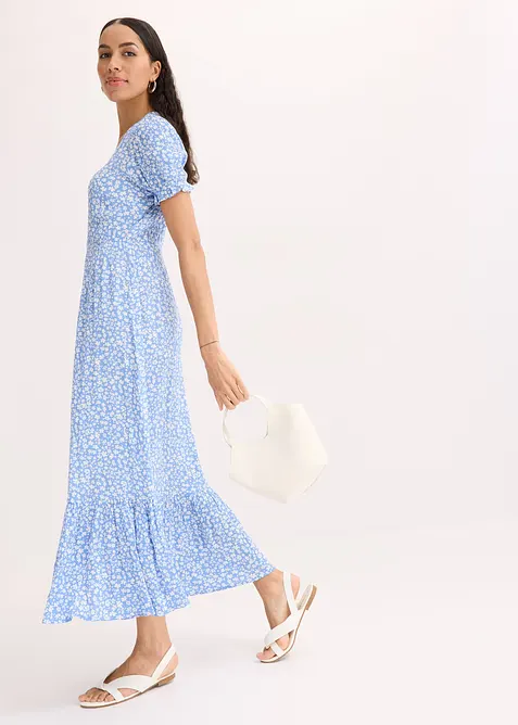 Maxikleid aus reiner Viskose in blau im Look von vorne (Totalaufnahme) - bonprix