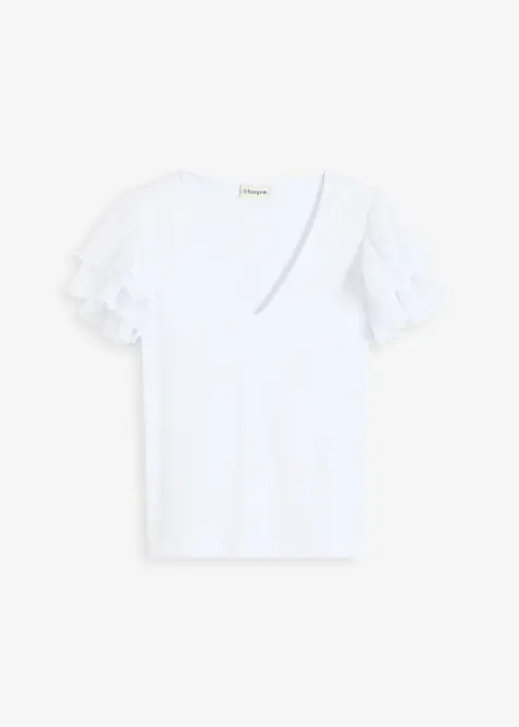 Shirt mit Volants in weiß von vorne - bonprix