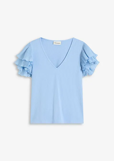 Shirt mit Volants in blau von vorne - bonprix