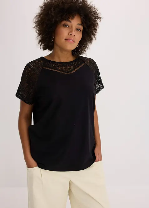 Shirt aus Baumwolle in schwarz von vorne (im Anschnitt) - bonprix