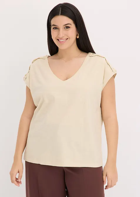 Shirt mit Häkeleinsätzen in beige von vorne (im Anschnitt) - bonprix