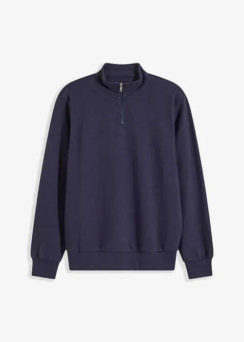 Sweatshirt aus weichem Baumwoll-Mix mit Troyerkragen in blau von vorne - bonprix