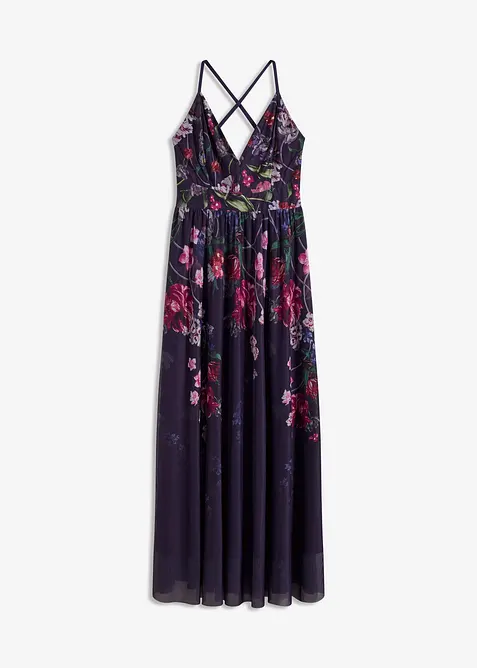 Maxikleid aus zartem Tüll mit Trägern in blau von vorne - bonprix