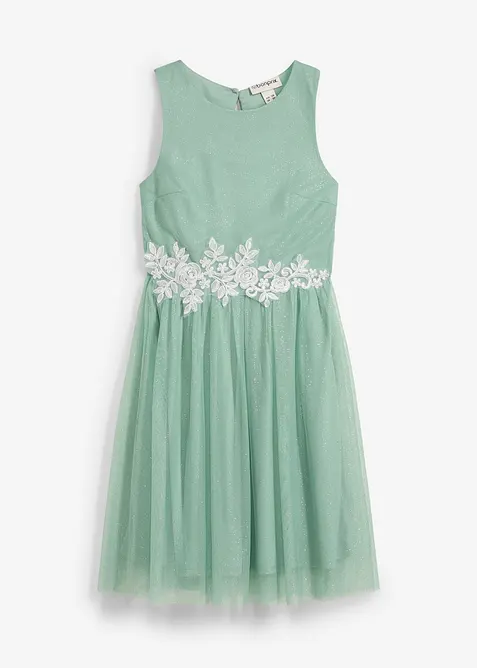 Midikleid  mit Spitzenbesatz in grün von vorne - bonprix