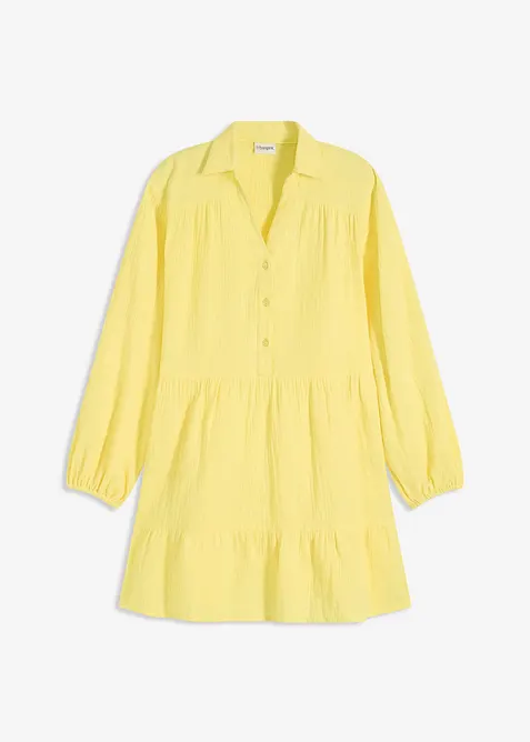 Kurzes Stufen-Kleid aus Musselin in gelb von vorne - bonprix