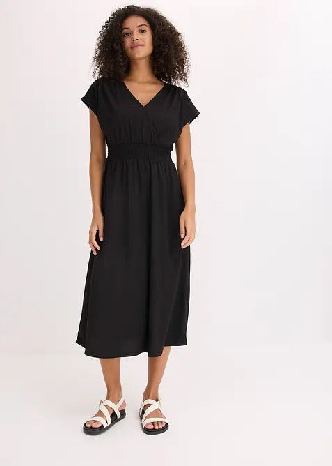 Jerseykleid aus luftigem Crêpe in schwarz von vorne (Totalaufnahme) - bonprix