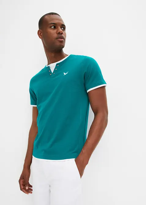 2-in-1-Shirt in Regular Fit (2er Pack) in petrol von vorne (im Anschnitt) - bonprix