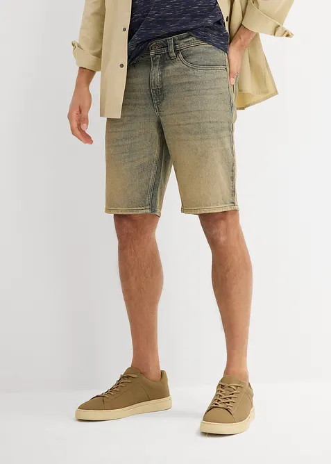 Dirty Washed Jeans-Bermuda, Regular Fit in blau von vorne - bonprix