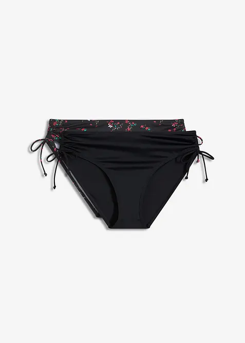 Bikinihose (2er Pack) mit seitlicher Schnürung in schwarz von vorne - bonprix