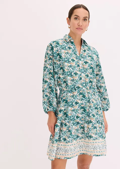 Kleid im Leinen-Look in weiß von vorne (Totalaufnahme) - bonprix